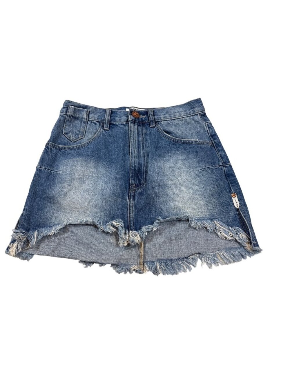 OneTeaspoon Distressed Blue Denim High-Rise Mini Skirt Size 26 (H1012)